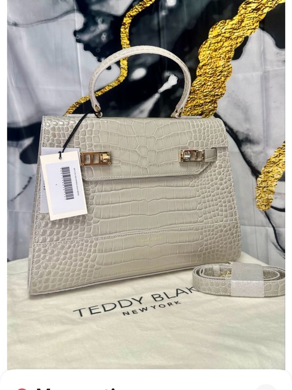 Teddy Blake Kim Croco 14” Light Grey Croc-Embossed Leather Top-Handle Bag